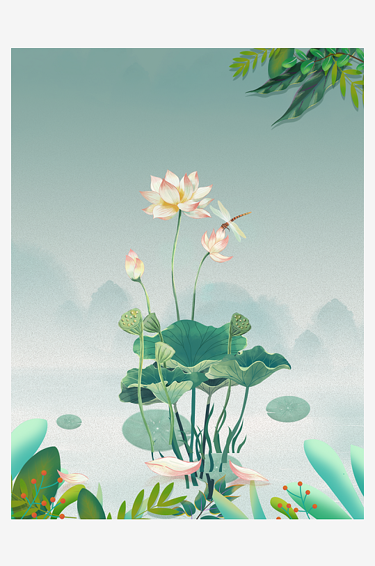 夏日荷花荷叶荷叶背景-众图网