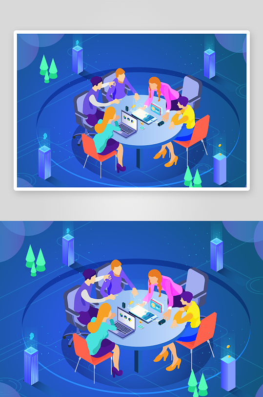 矢量电商办公插画模版-众图网