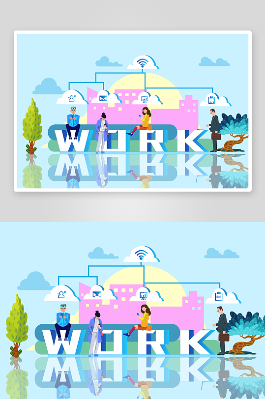 矢量电商办公插画模版-众图网