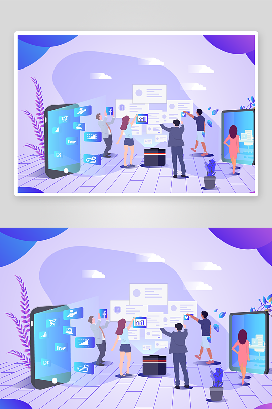 矢量电商办公插画模版-众图网