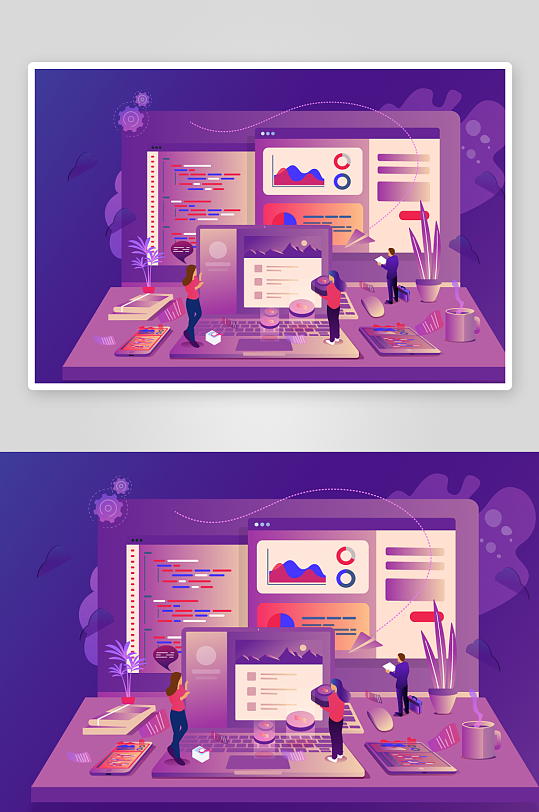 矢量电商办公插画模版-众图网