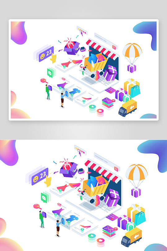 矢量电商办公插画模版-众图网