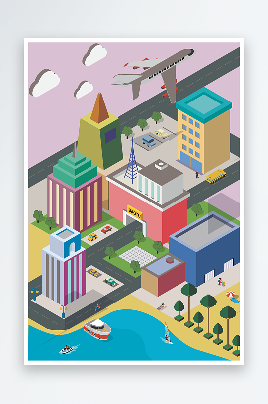 矢量建筑插画素材-众图网