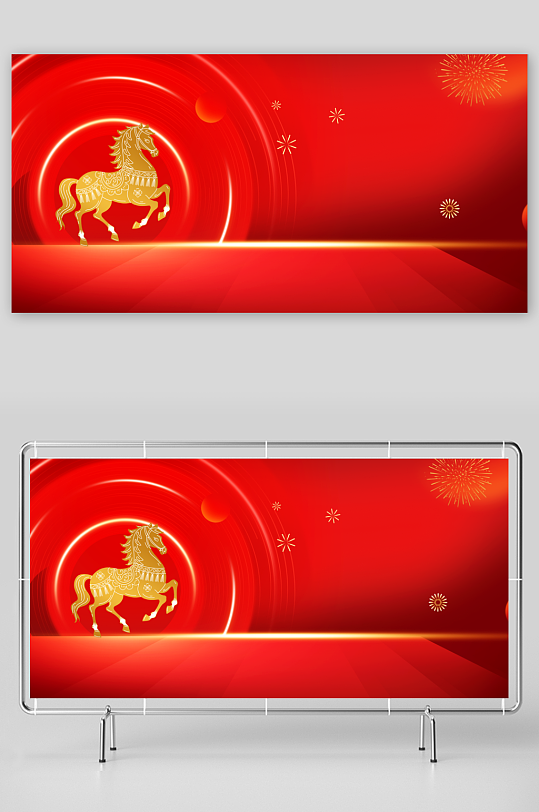 红色马年剪纸马红色中国风背景-众图网