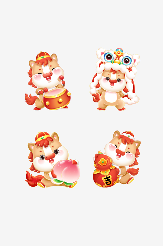 马年春节卡通吉祥物可爱公仔-众图网