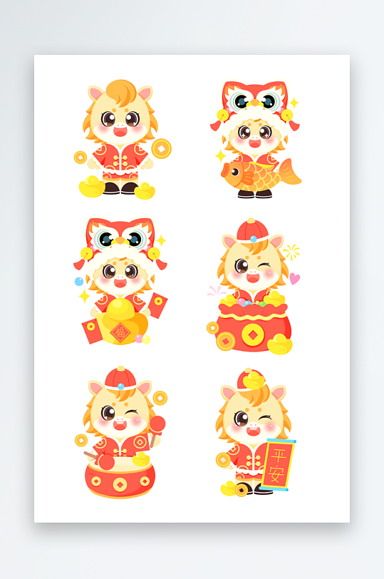 马年春节卡通吉祥物可爱公仔-众图网