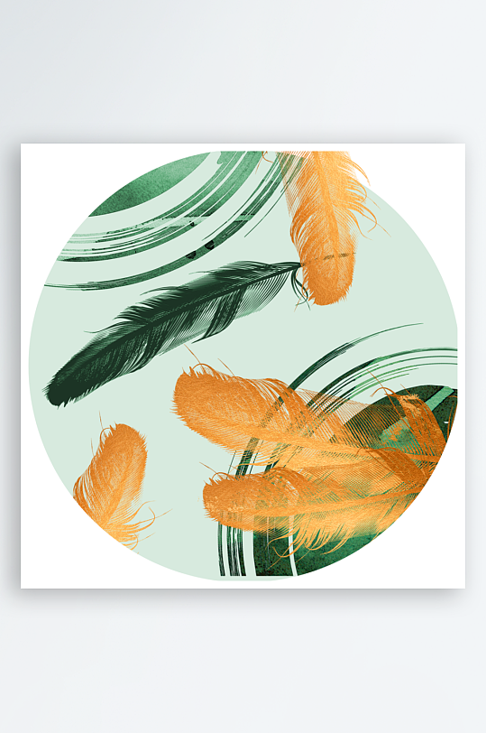 唯美水彩羽毛圆形装饰画-众图网