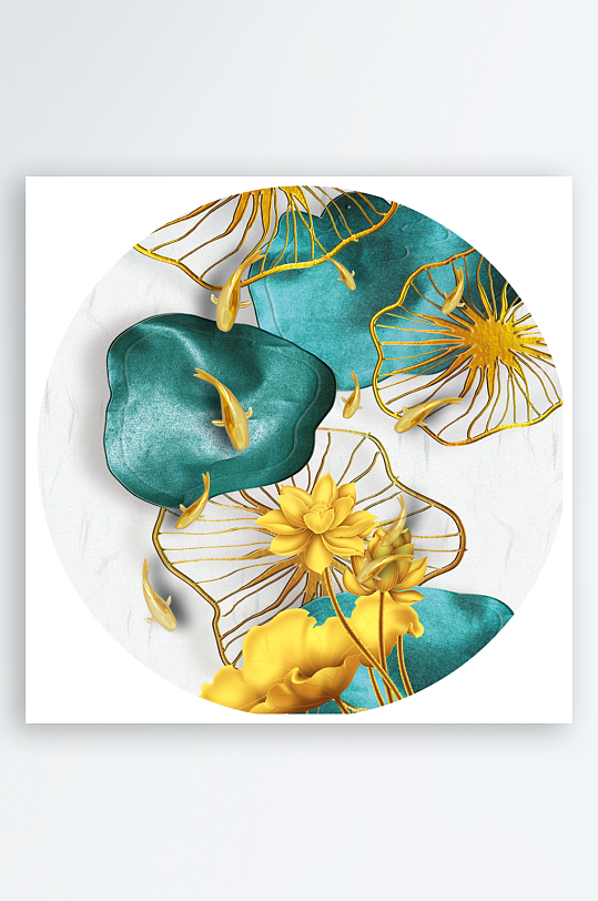 轻奢莲花圆形装饰画-众图网