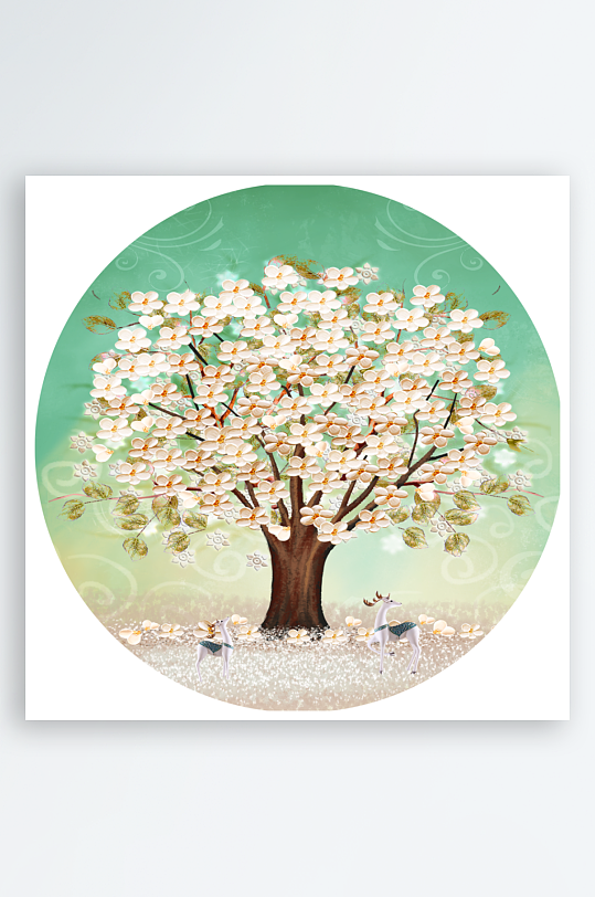 唯美大树风景画圆形装饰画-众图网
