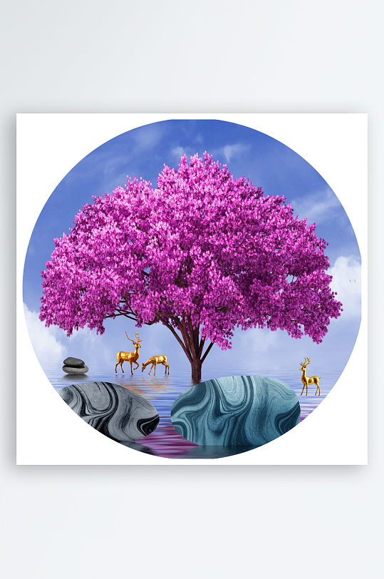 唯美大树风景画圆形装饰画-众图网