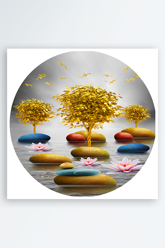 唯美大树风景画圆形装饰画-众图网