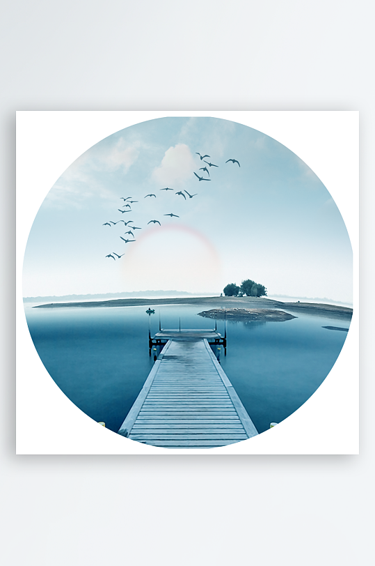 湖泊风景画圆形装饰画-众图网