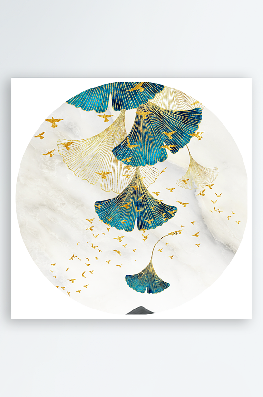 轻奢莲花圆形装饰画-众图网