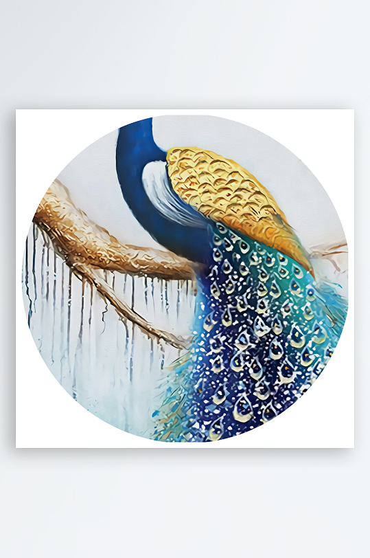 水彩孔雀圆形装饰画-众图网