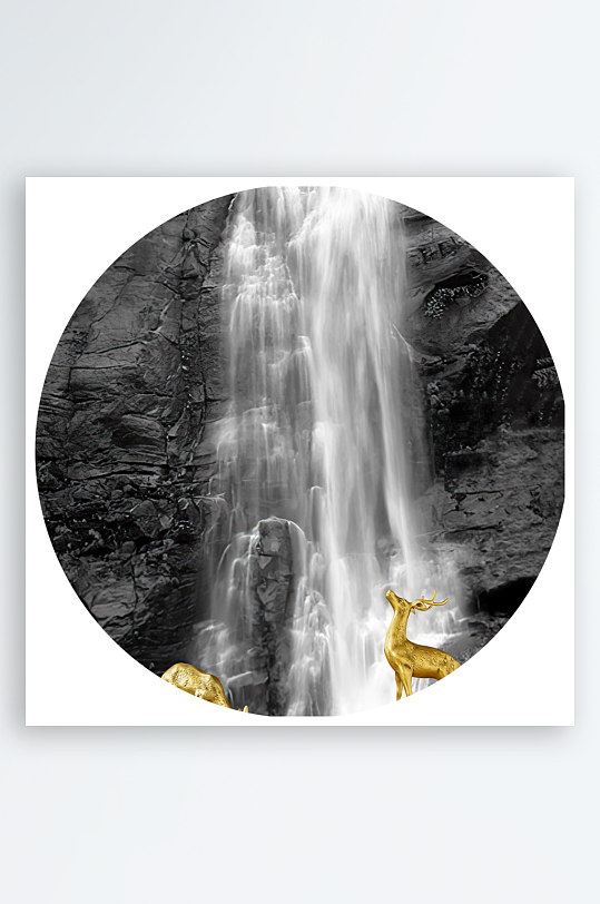 麋鹿风景画圆形装饰画-众图网