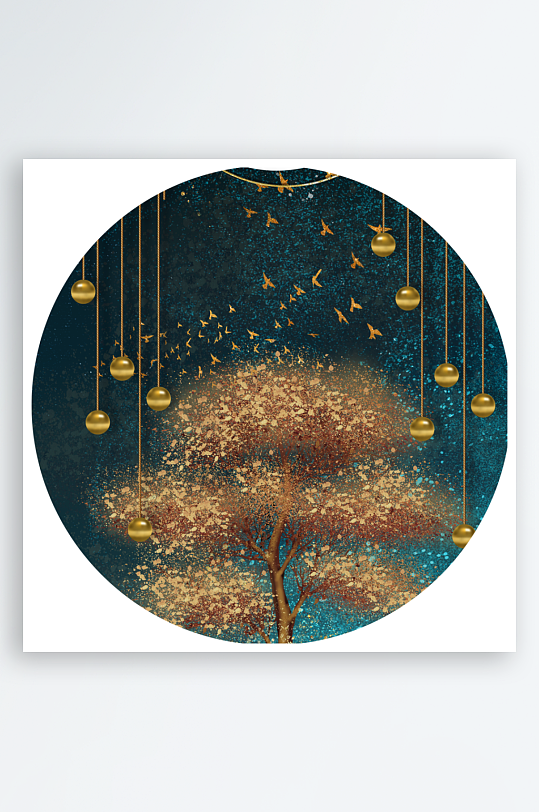 轻奢大树圆形装饰画-众图网