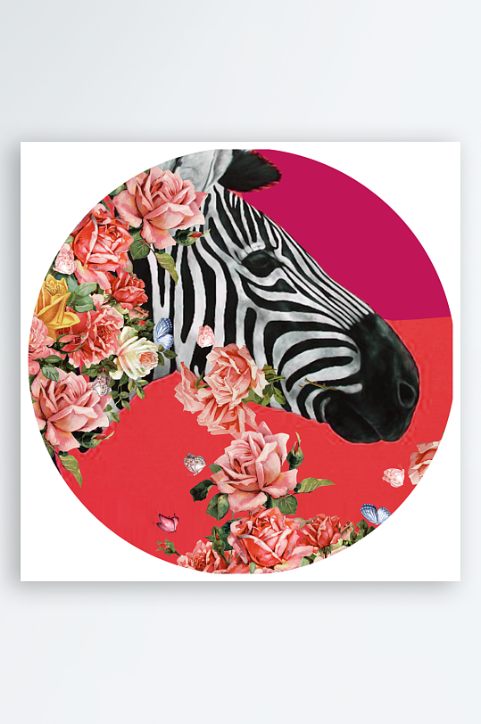 水彩动物圆形装饰画-众图网