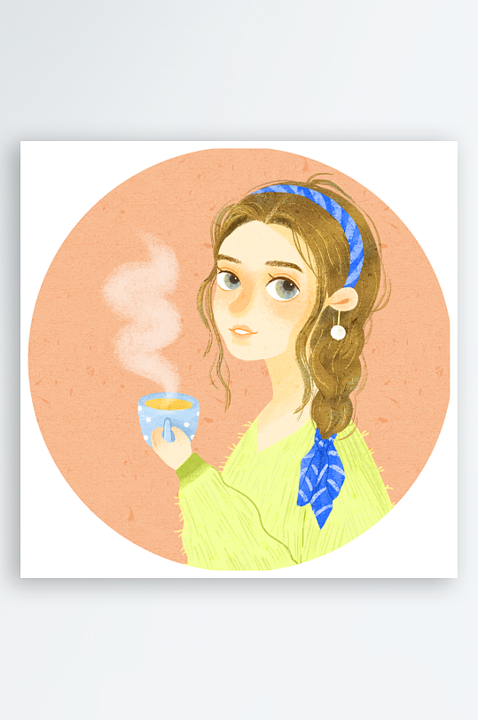 水彩美女圆形装饰画-众图网