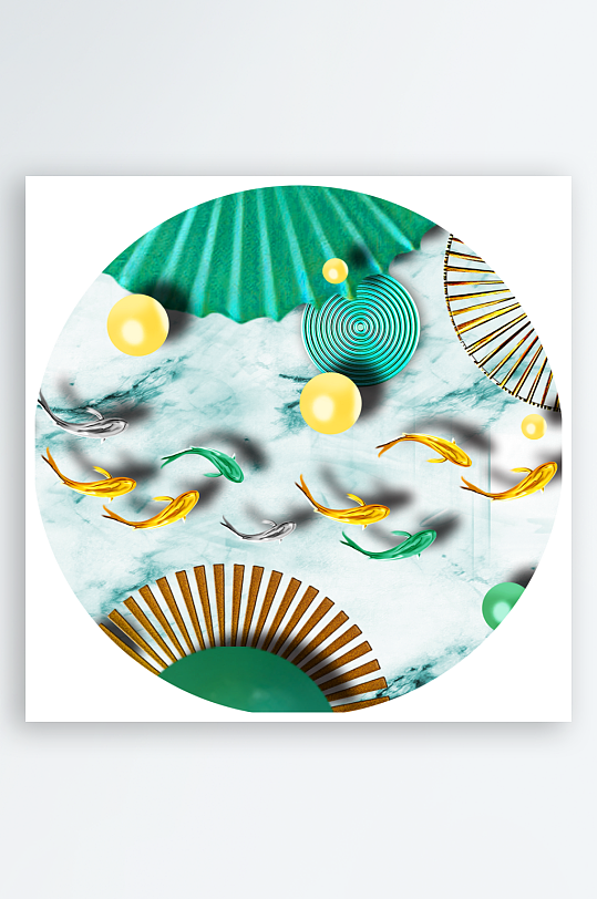 轻奢游鱼圆形装饰画-众图网