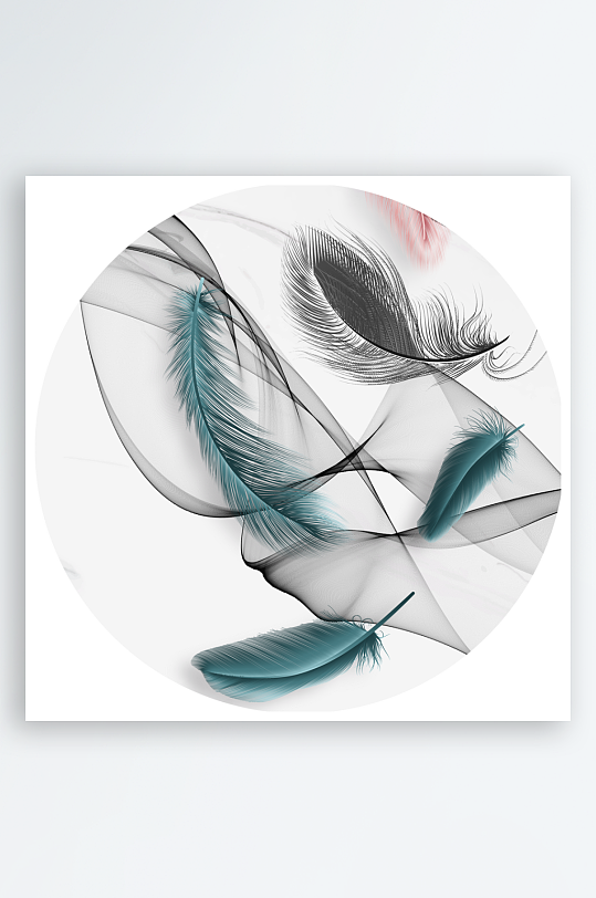 轻奢羽毛圆形装饰画-众图网