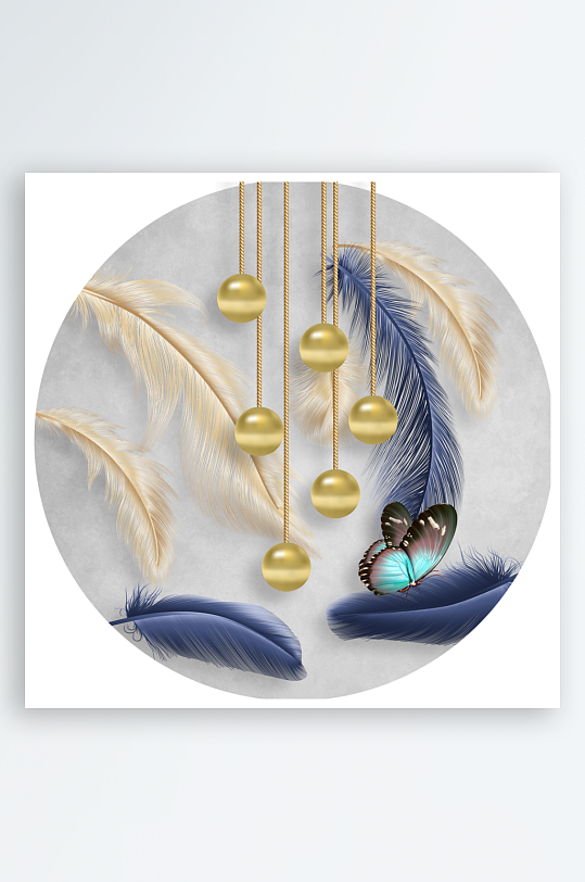 轻奢羽毛圆形装饰画-众图网