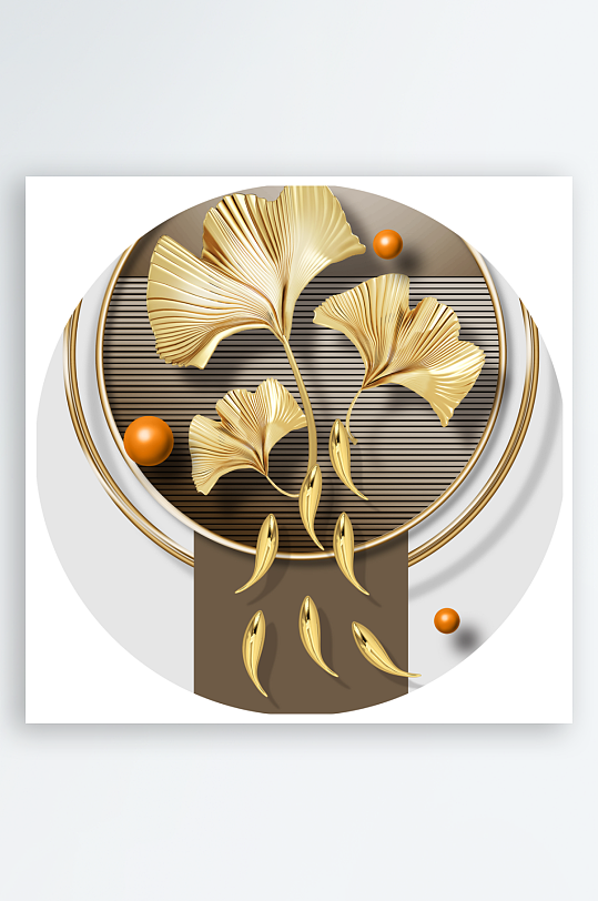 轻奢几何游鱼圆形装饰画-众图网