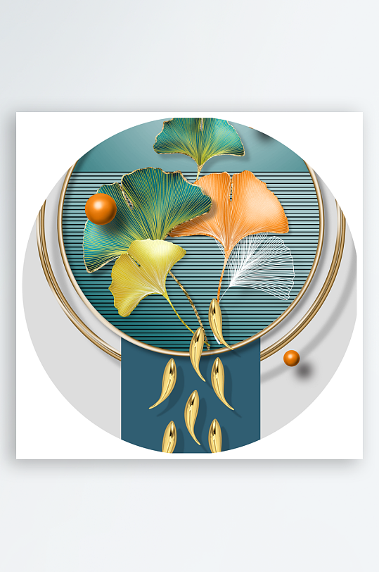 轻奢几何游鱼圆形装饰画-众图网