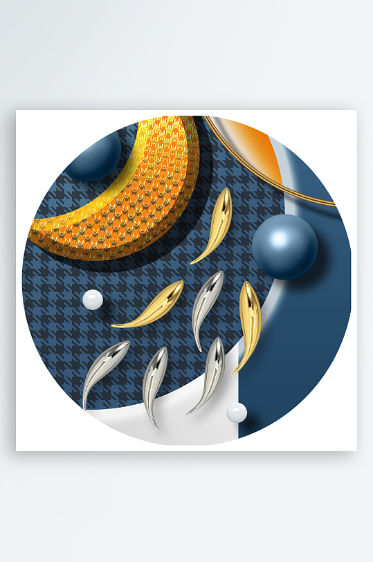 轻奢几何游鱼圆形装饰画-众图网