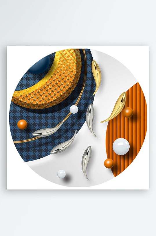 轻奢几何游鱼圆形装饰画-众图网