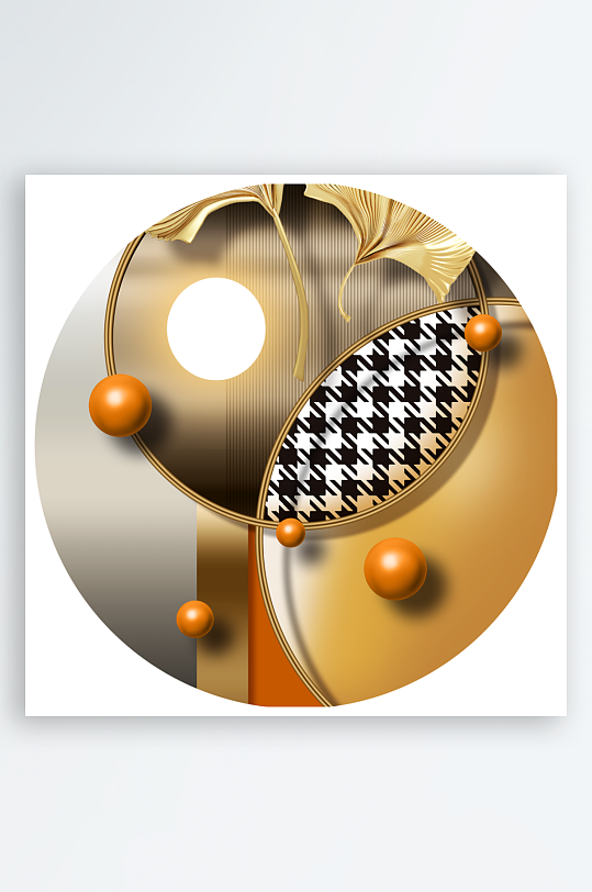 轻奢树叶圆形装饰画-众图网