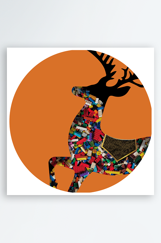 轻奢麋鹿简约圆形装饰画-众图网