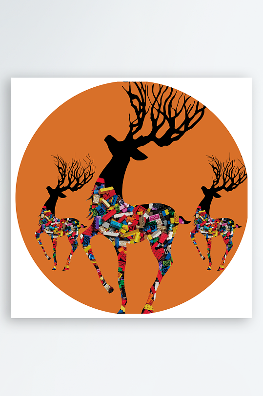 轻奢麋鹿简约圆形装饰画-众图网