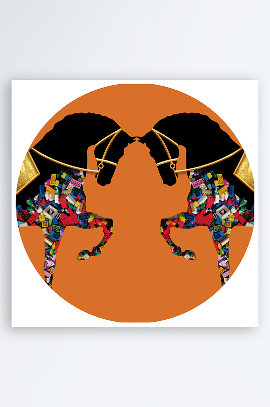 轻奢骏马简约圆形装饰画-众图网