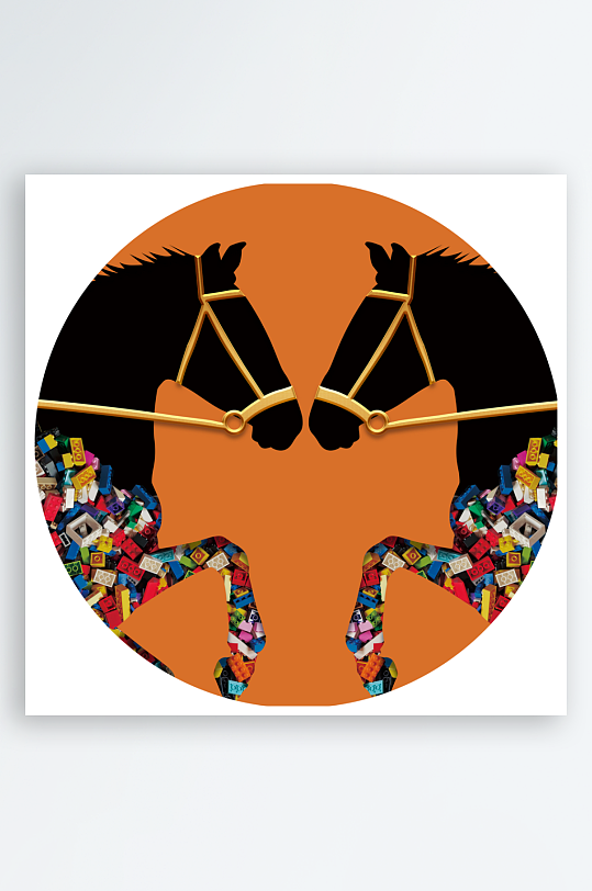 轻奢骏马简约圆形装饰画-众图网