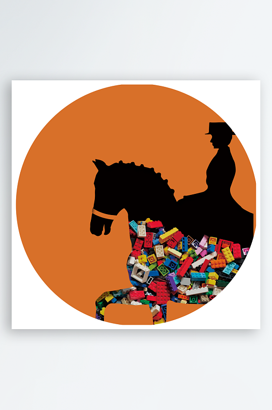 轻奢骏马圆形装饰画-众图网