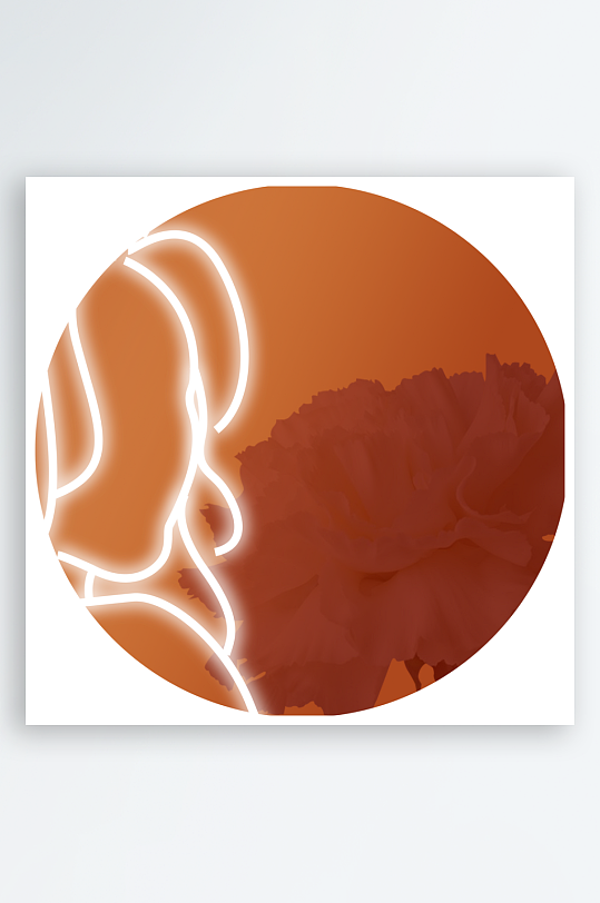 轻奢树叶线描美女圆形装饰画-众图网