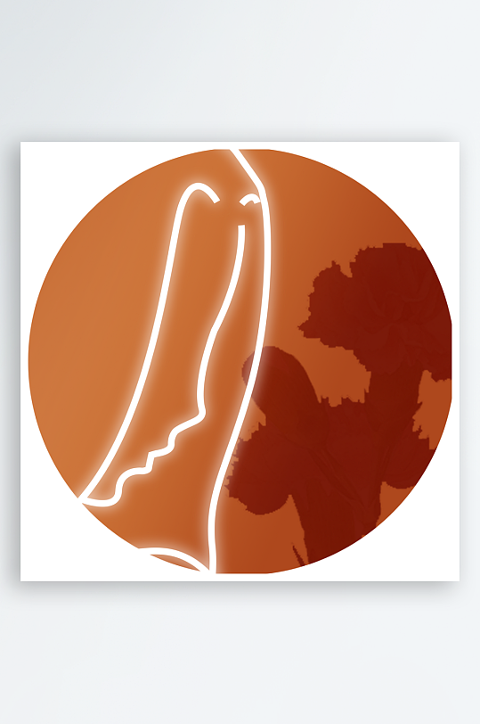 轻奢树叶线描美女圆形装饰画-众图网