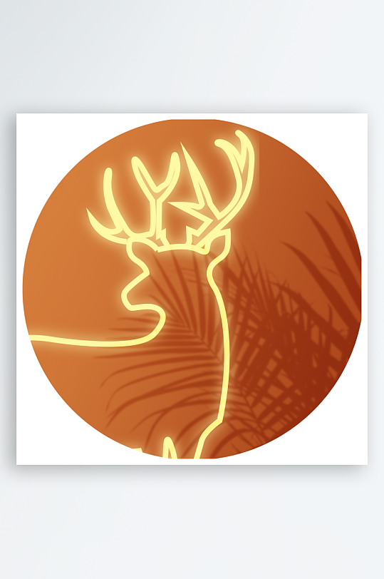 轻奢发光线描动物圆形装饰画-众图网