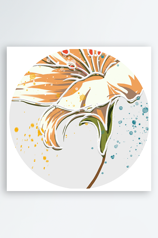 轻奢水彩花束花卉圆形装饰画-众图网