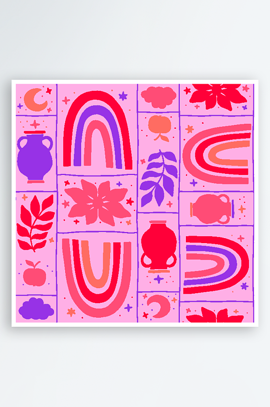 矢量简约复古潮流图案背景模版-众图网