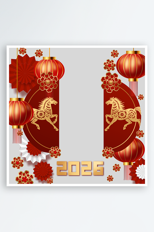 创意简约春节马年元素-众图网