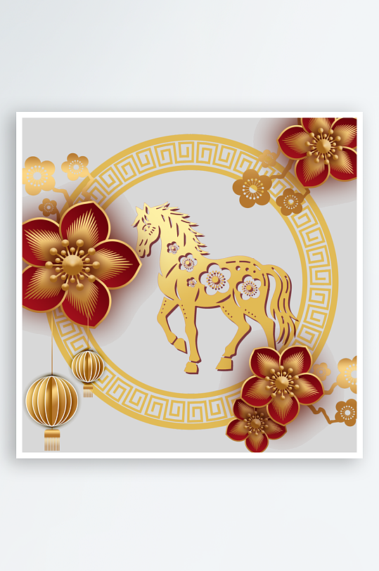 创意简约春节马年元素-众图网