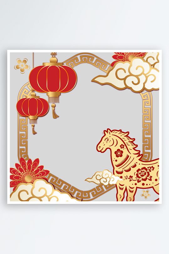 创意简约春节马年元素-众图网
