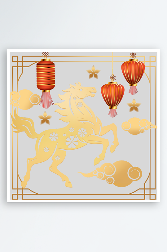 创意简约春节马年元素-众图网