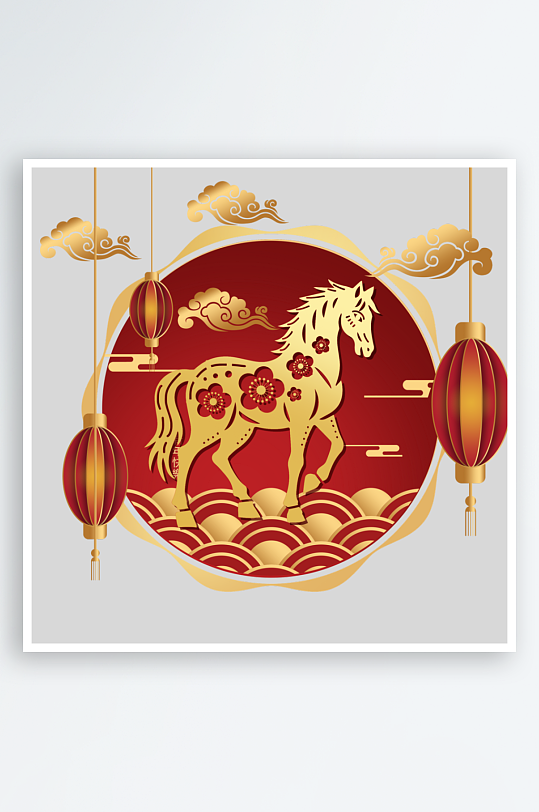 创意简约春节马年元素-众图网