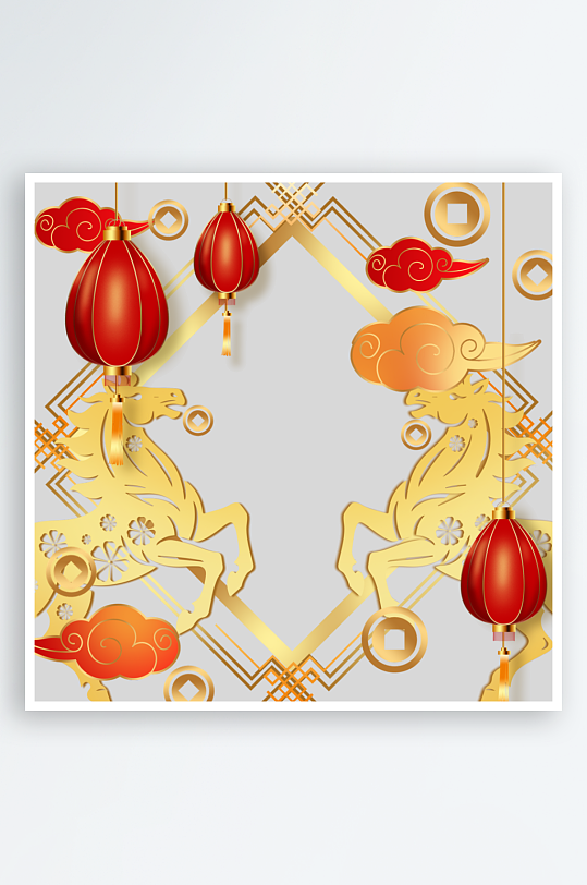 创意简约春节马年元素-众图网