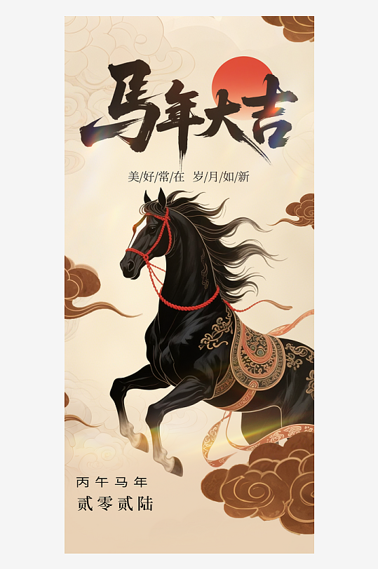 马年插画节日海报-众图网