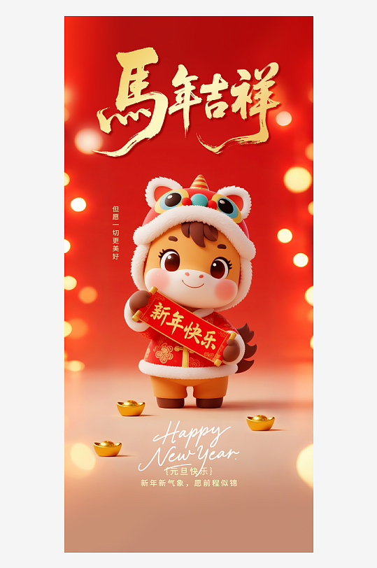 马年插画节日海报-众图网