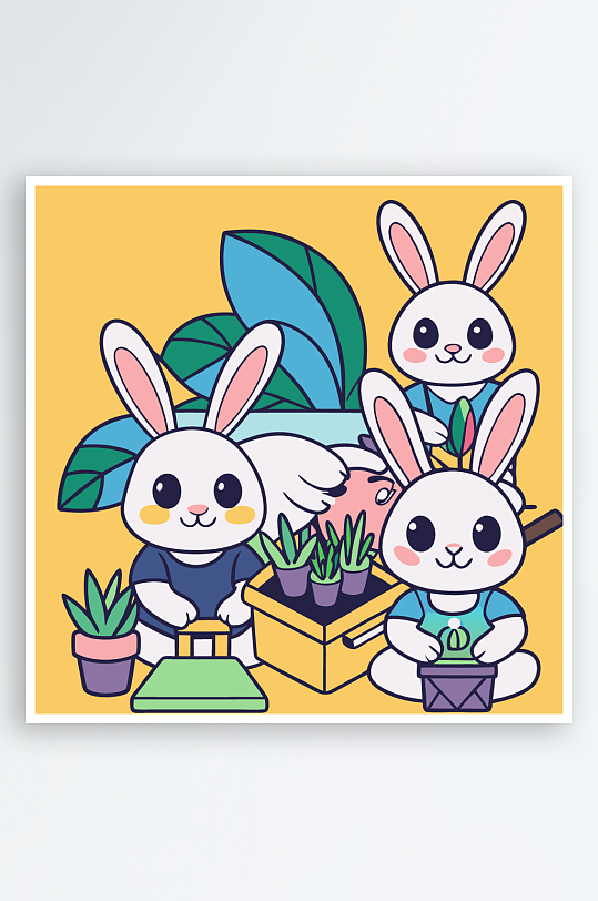 兔子矢量插画图形元素-众图网