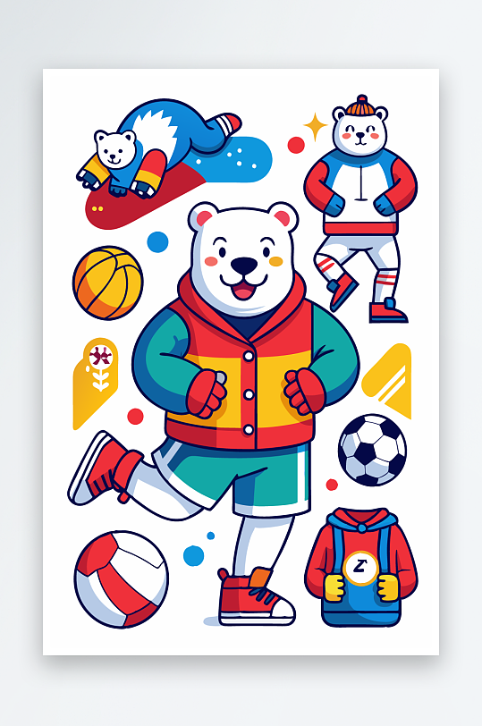 北极熊矢量插画图形元素-众图网